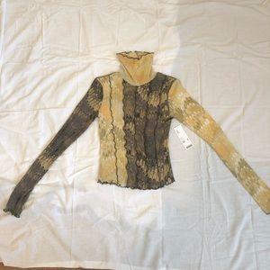 NEW Y2K Sheer Brown Yellow Ombré Turtleneck